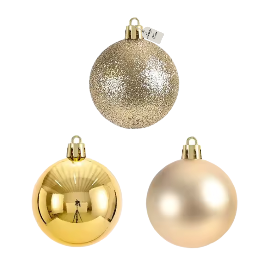 Christmas Baubles Ornaments Set – 24 pcs (6 cm, Glitter, Glossy & Matte Christmas Tree Decorations) Luxury Casa