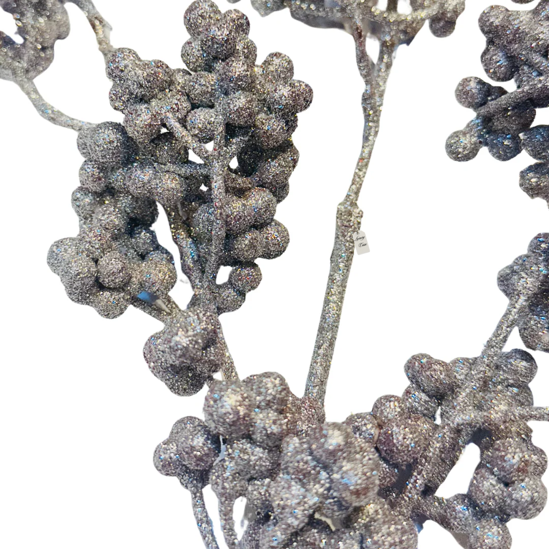 Christmas Silver Glitter Berry Stem Decoration Luxury Casa