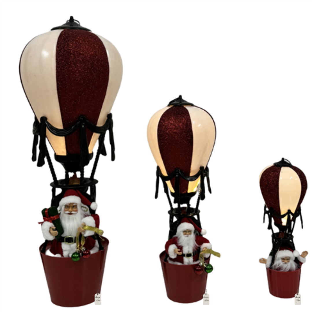 Santa Hot Air Balloon LED Decoration – Red & White Design Luxury Casa