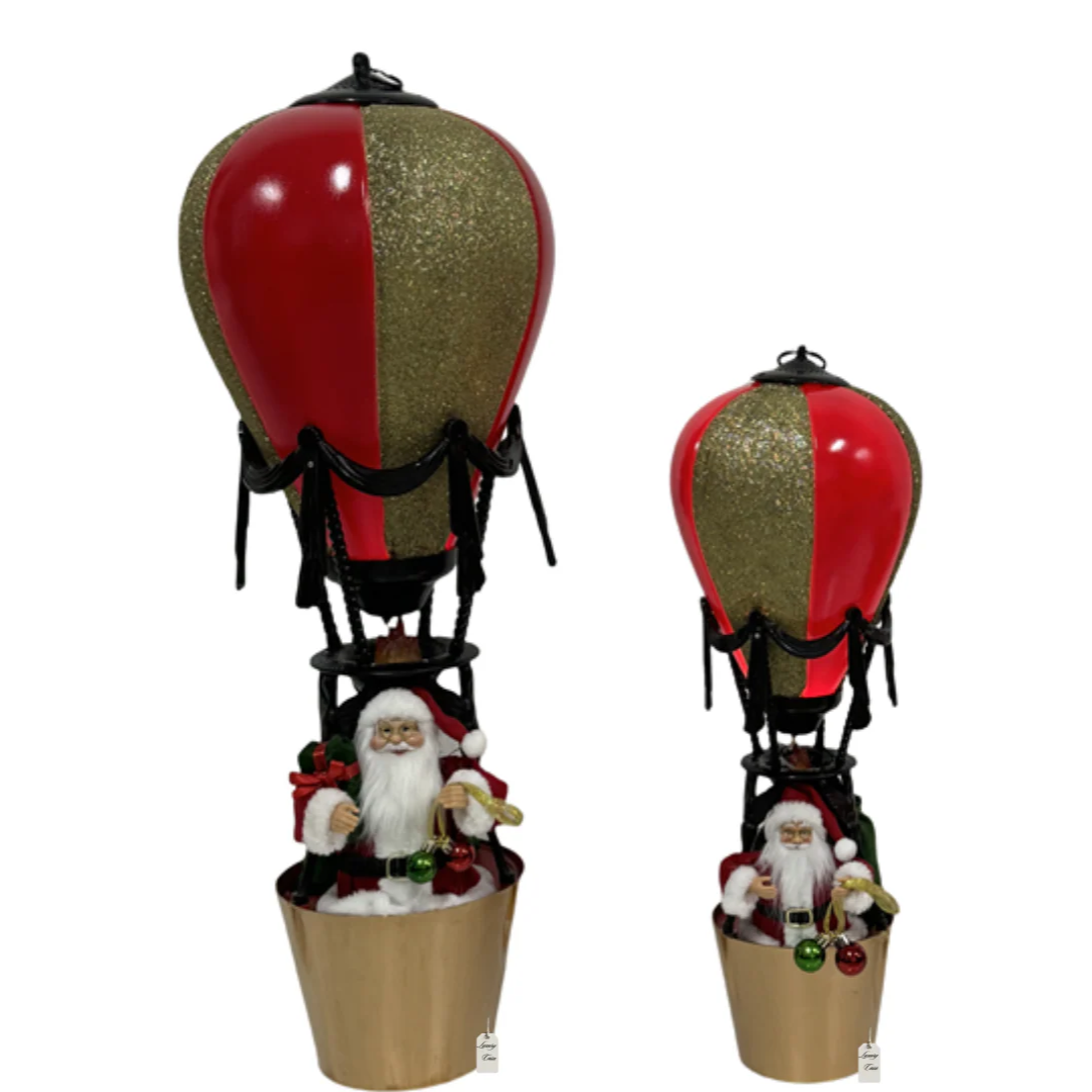 Santa Hot Air Balloon LED Decoration – Gold Glitter Design Luxury Casa