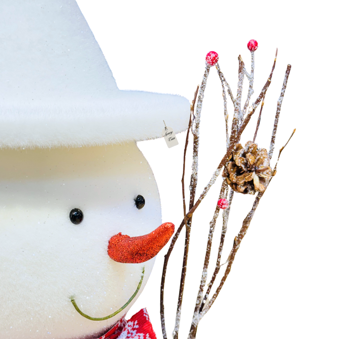Snowman Decoration with Scarf and Pinecone Branch Arms Luxury Casa