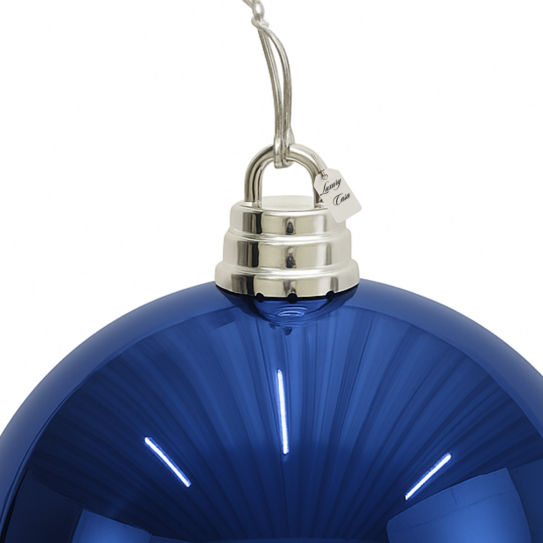 Blue Christmas Bauble Ornament – 30 cm (Glossy Shatterproof Large Decoration) Luxury Casa