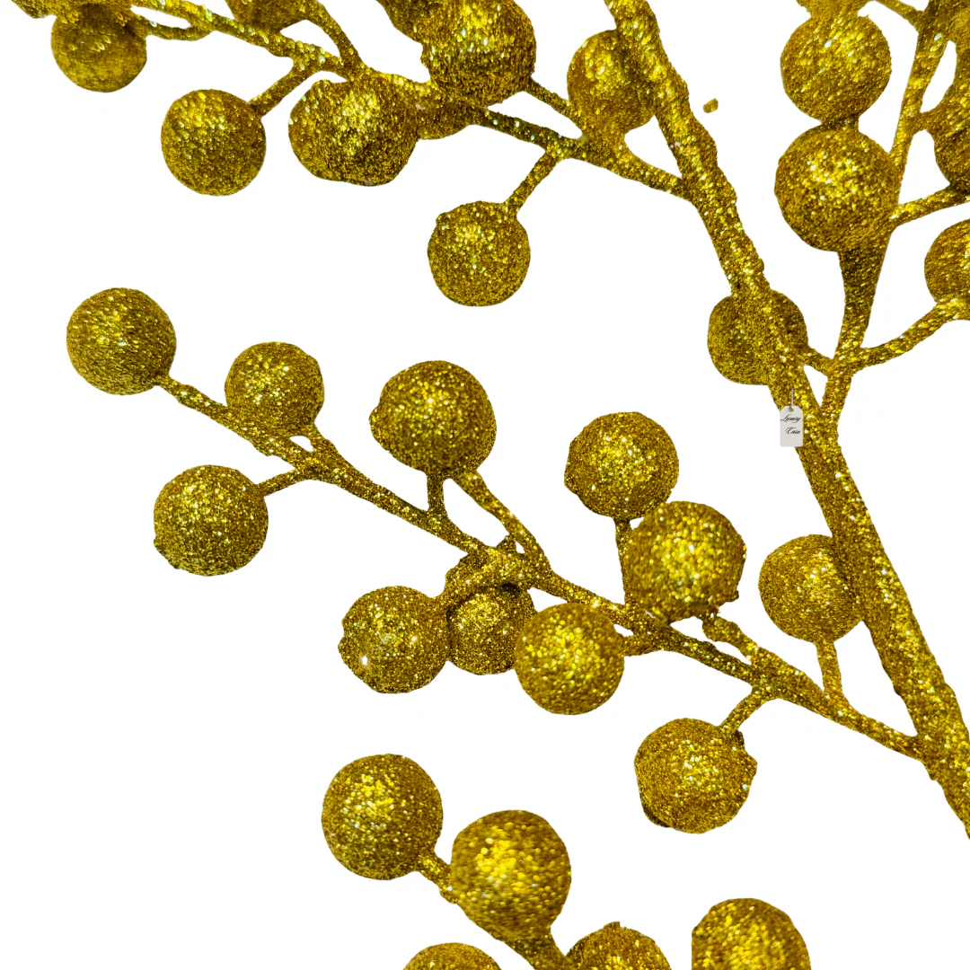 Christmas Gold Glitter Berry Stem Decoration Luxury Casa