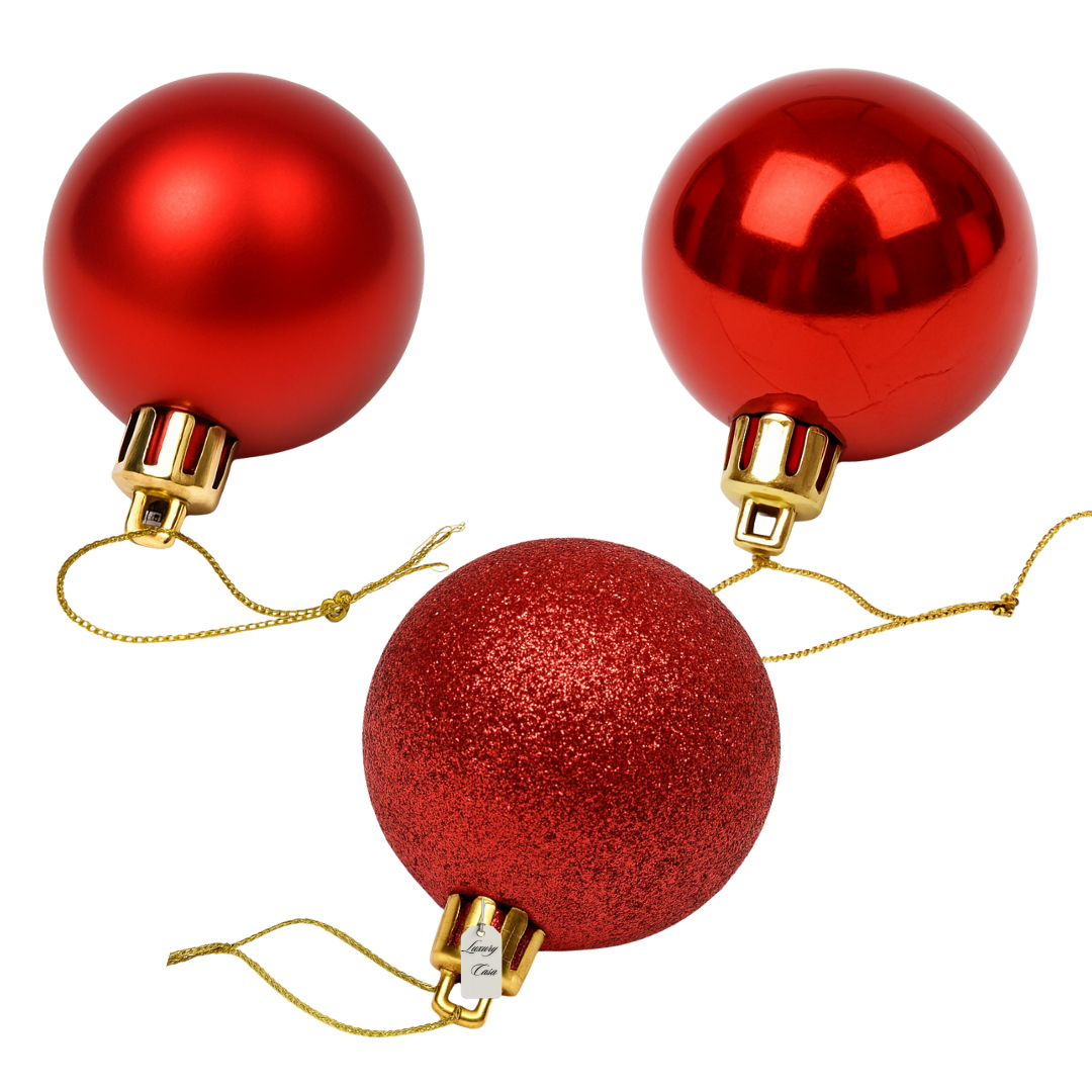Christmas Baubles Ornaments Set – 24 pcs (10 cm, Glitter, Glossy & Matte Christmas Tree Decorations) Luxury Casa