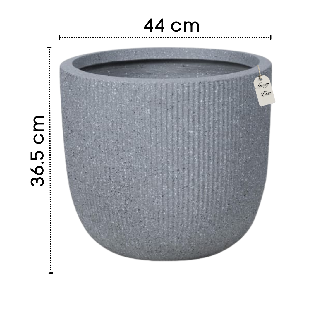 Vertical Ribbed Stone Planter – Modern Decorative Pot - Large Luxury Casa