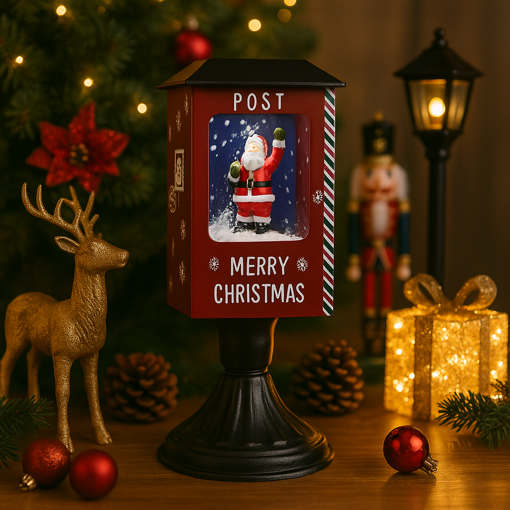 Christmas Musical Santa Table Mailbox with Snowfall Luxury Casa