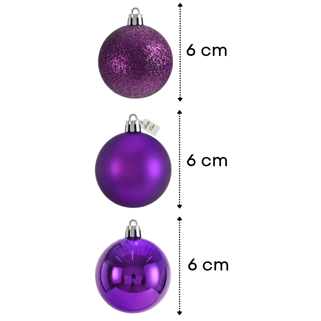 Christmas Baubles Ornaments Set – 24 pcs (6 cm, Glitter, Glossy & Matte Christmas Tree Decorations) Luxury Casa