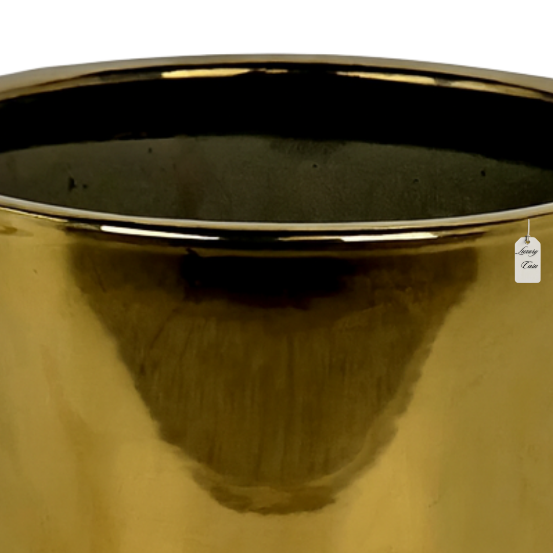 Metallic Gold Finish Planter – Modern Decorative Pot - Large Luxury Casa