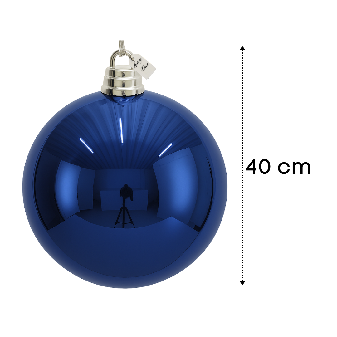 Blue Christmas Bauble Ornament – 40 cm (Glossy Shatterproof XL Decoration) Luxury Casa