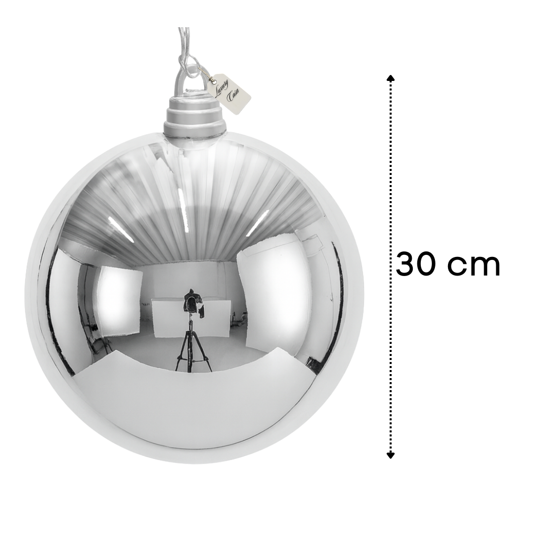 Silver Christmas Bauble Ornament – 30 cm (Glossy Shatterproof Giant Decoration) Luxury Casa