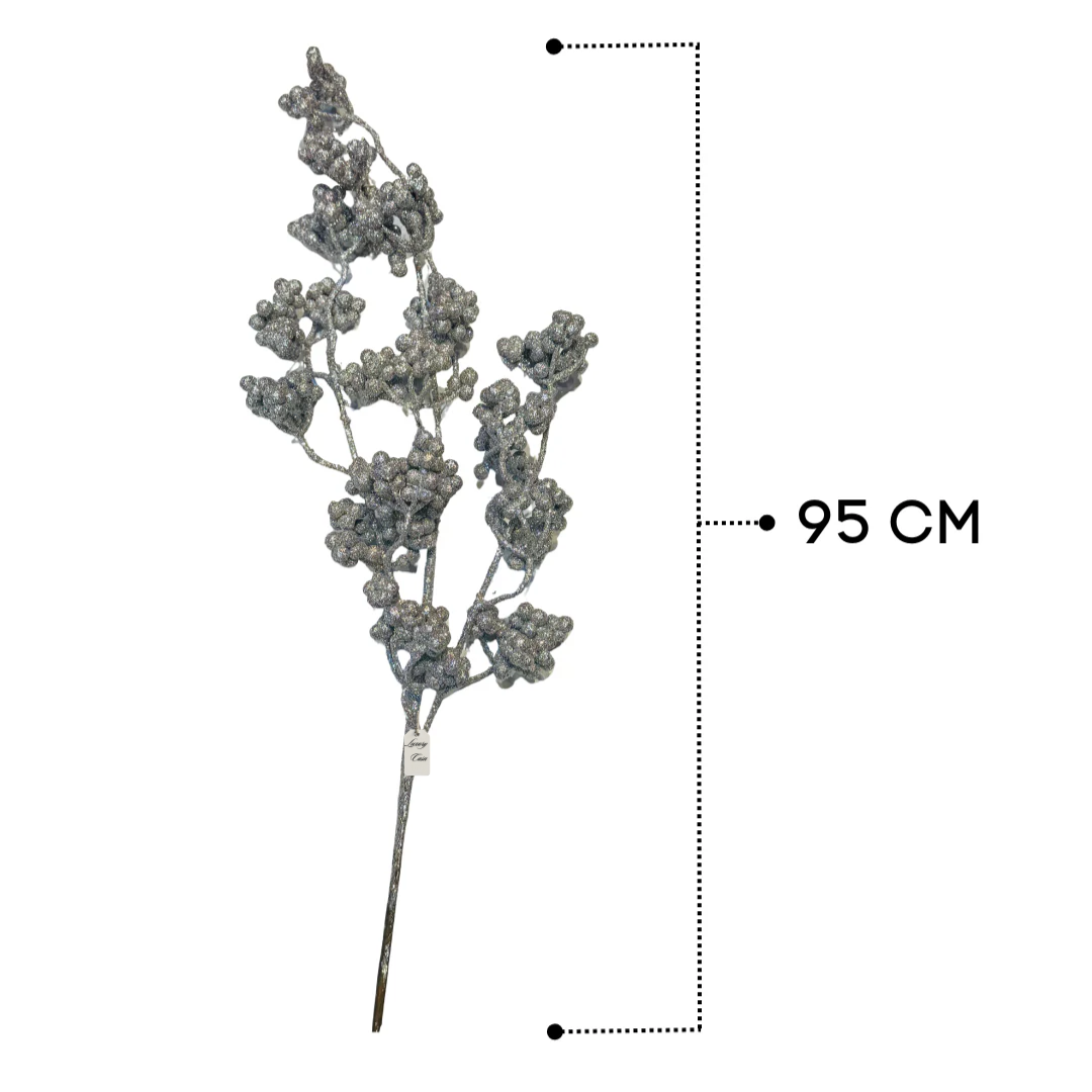 Christmas Silver Glitter Berry Stem Decoration Luxury Casa