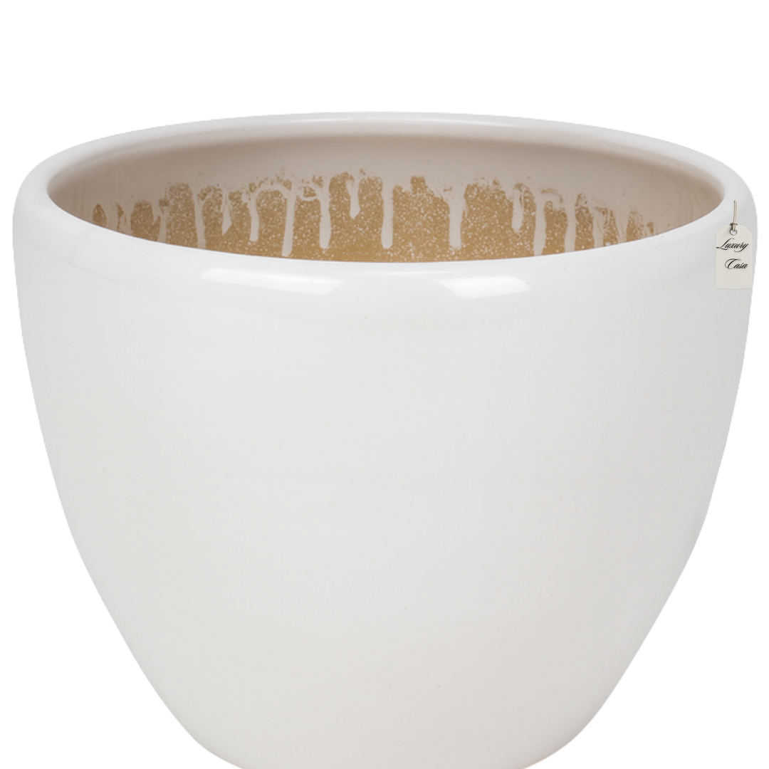 Glossy Round Planter – Modern Decorative Pot - Small Luxury Casa