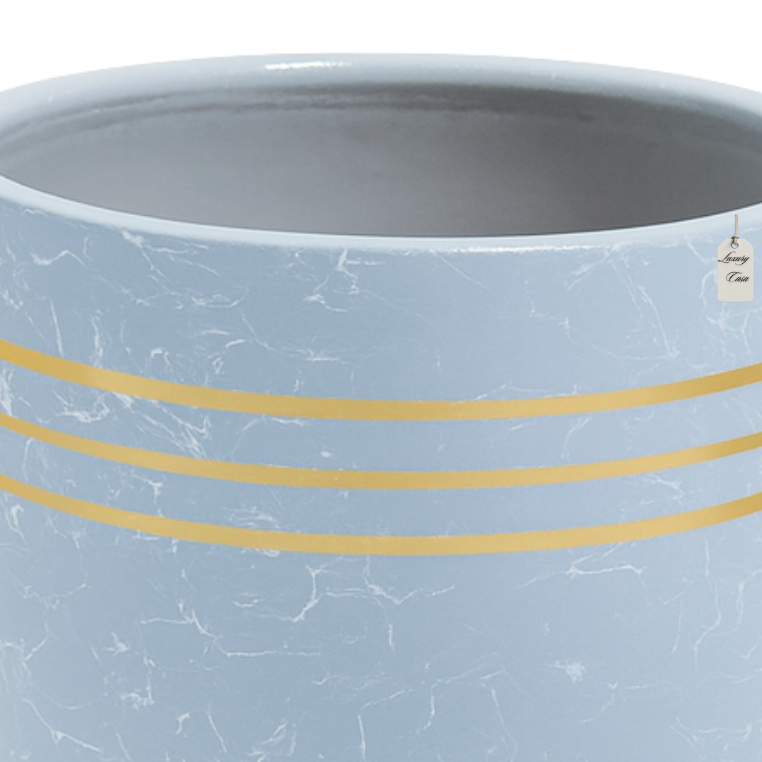 Marble Finish Planter with Gold Accents – Modern Decorative Pot - Large Luxury Casa
