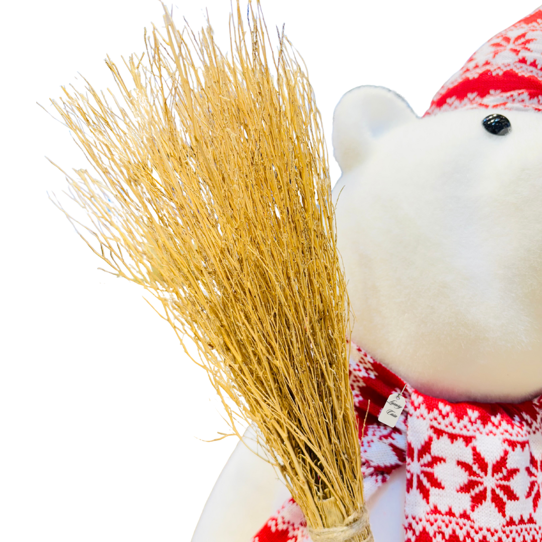 Bear Figurine with Hat, Scarf & Broom Luxury Casa