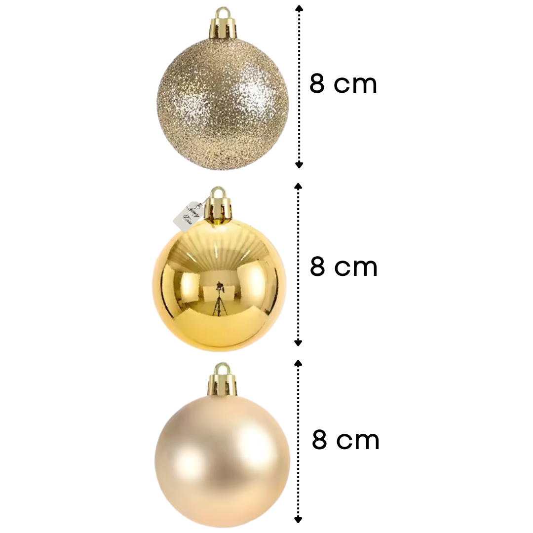 Christmas Baubles Ornaments Set – 24 pcs (8 cm, Glitter, Glossy & Matte Christmas Tree Decorations) Luxury Casa