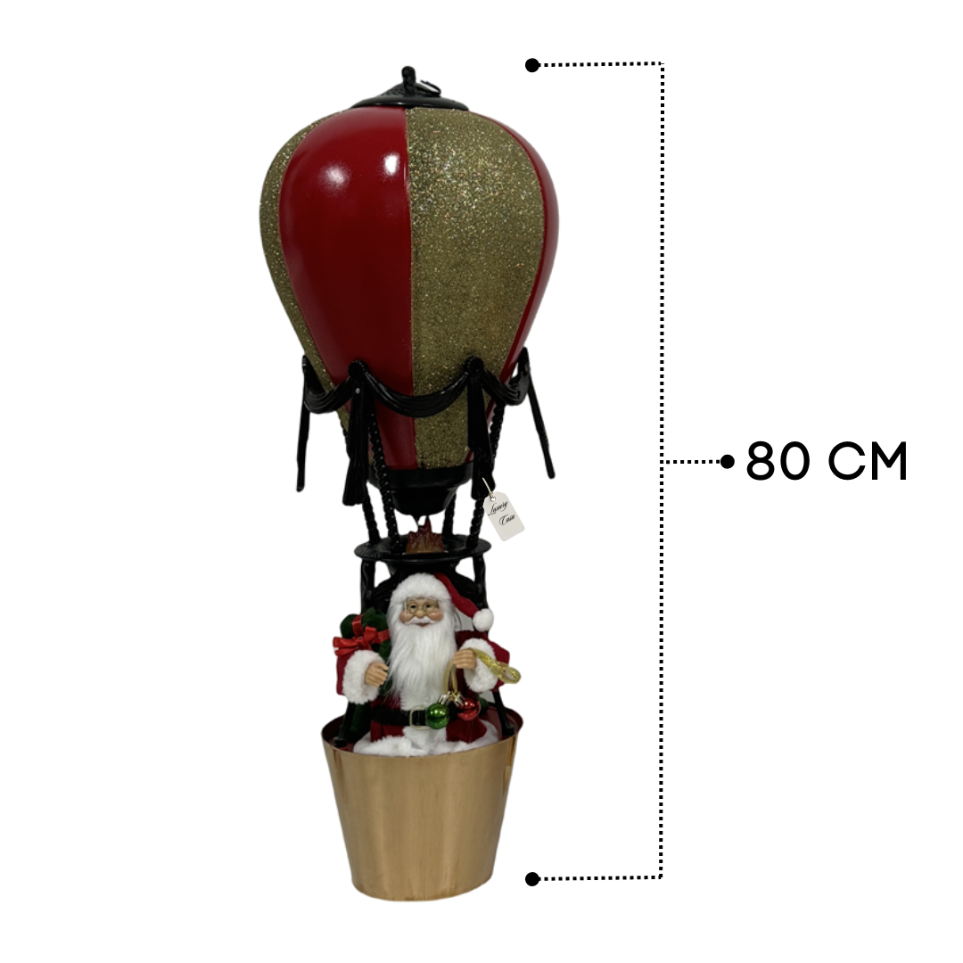 Santa Hot Air Balloon LED Decoration – Gold Glitter Design Luxury Casa