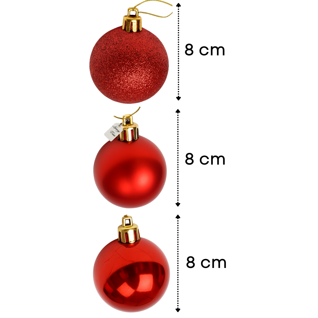Christmas Baubles Ornaments Set – 24 pcs (8 cm, Glitter, Glossy & Matte Christmas Tree Decorations) Luxury Casa