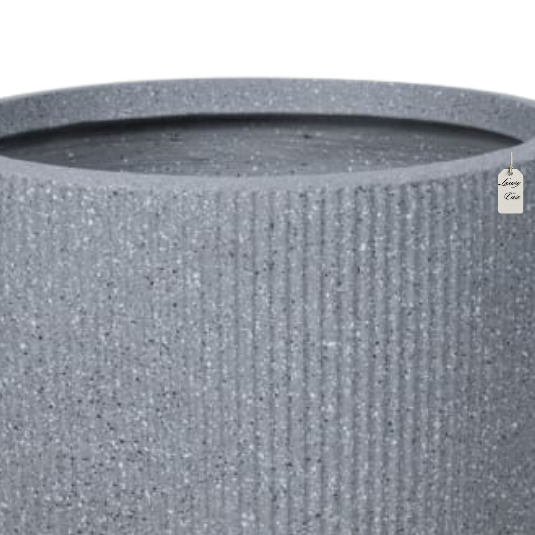 Vertical Ribbed Stone Planter – Modern Decorative Pot - Large Luxury Casa
