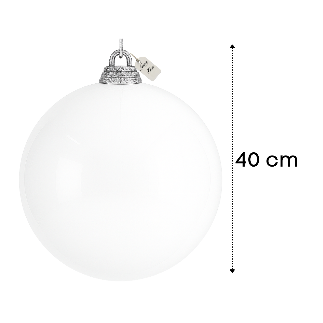 White Christmas Bauble Ornament – 40 cm (Glossy Shatterproof Extra-Large Decoration) Luxury Casa