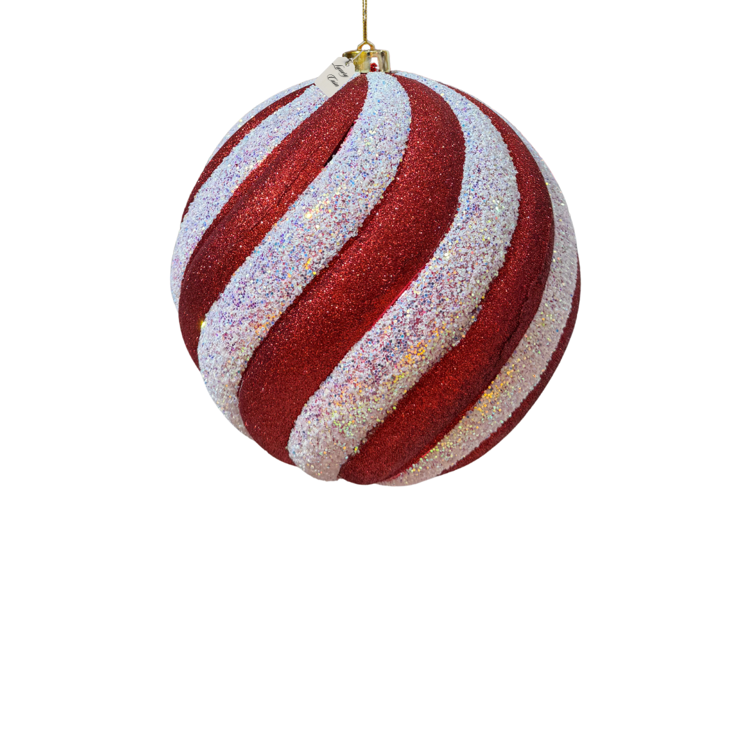 Red & White Swirl Christmas Baubles Luxury Casa
