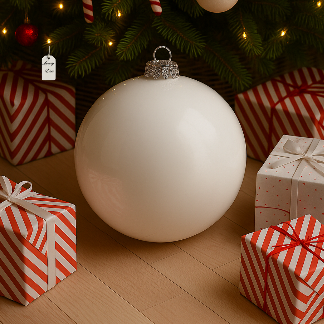 White Christmas Bauble Ornament – 30 cm (Glossy Shatterproof Giant Decoration) Luxury Casa