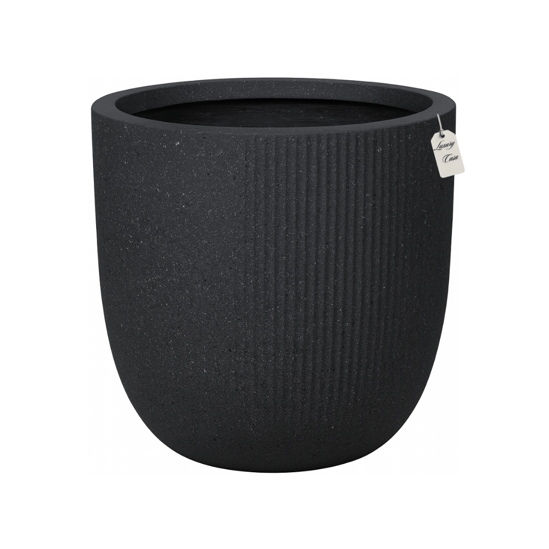 Vertical Ribbed Stone Planter – Modern Decorative Pot - Medium Luxury Casa