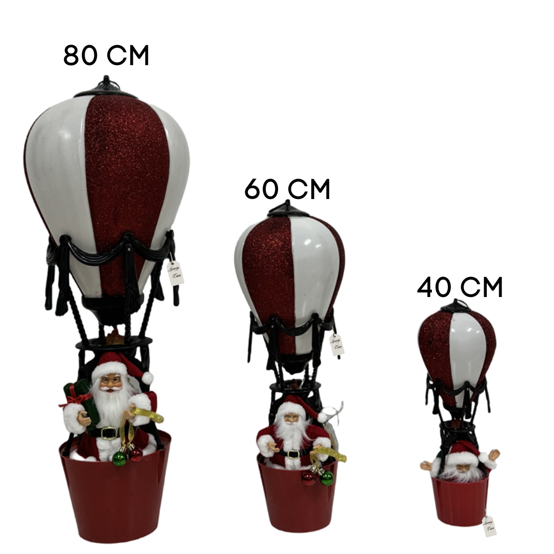 Santa Hot Air Balloon LED Decoration – Red & White Design Luxury Casa
