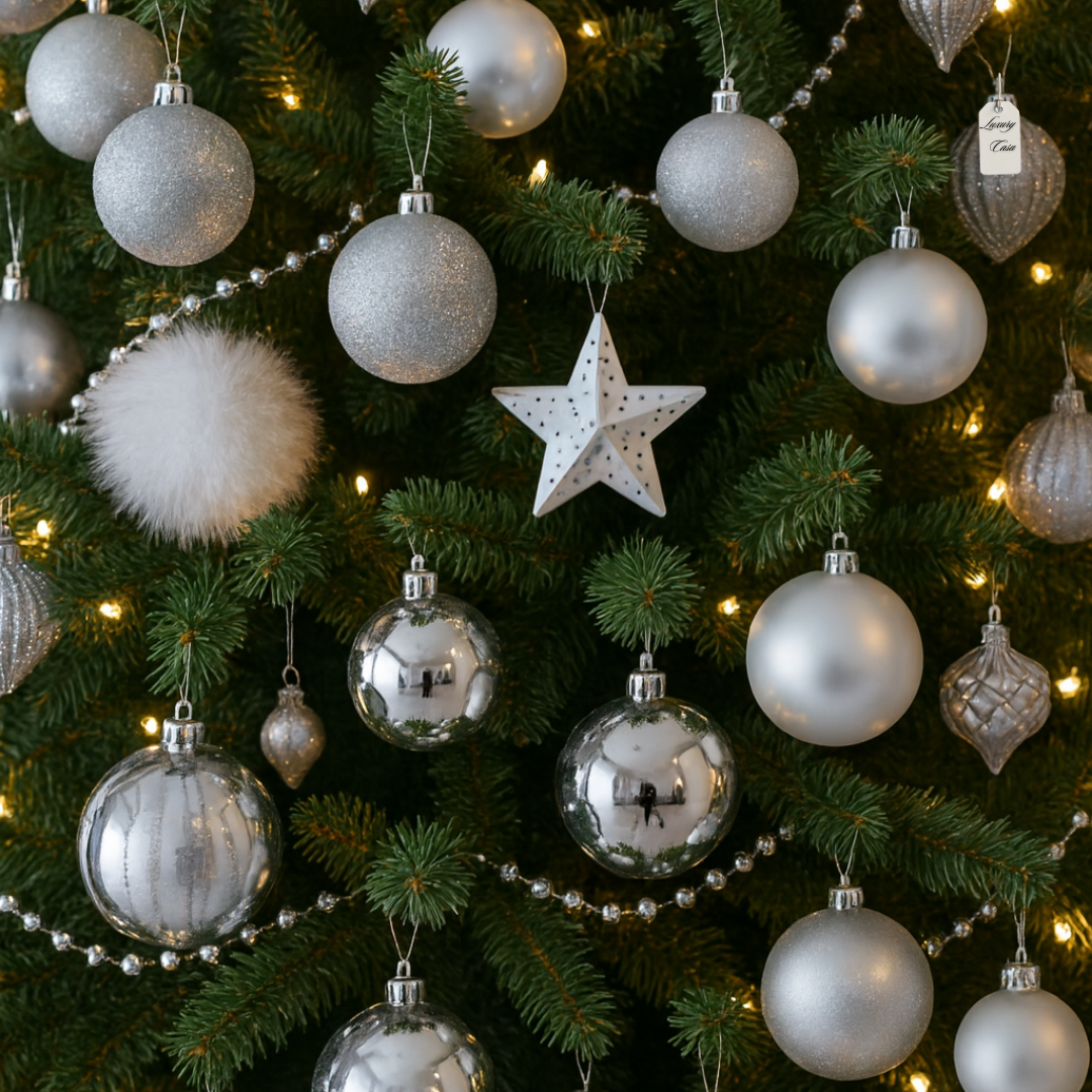 Silver Christmas Bauble Ornament – 25 cm (Glossy Shatterproof Decoration) Luxury Casa