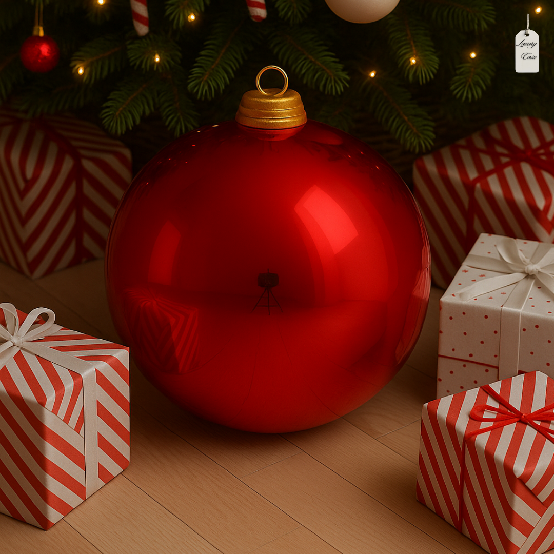 Red Christmas Bauble Ornament – 50 cm (Glossy Shatterproof XXL Decoration) Luxury Casa