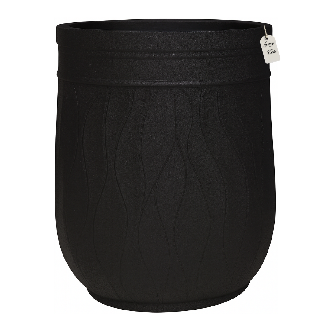 Engraved Wave Design Planter – Modern Decorative Pot - Large Luxury Casa