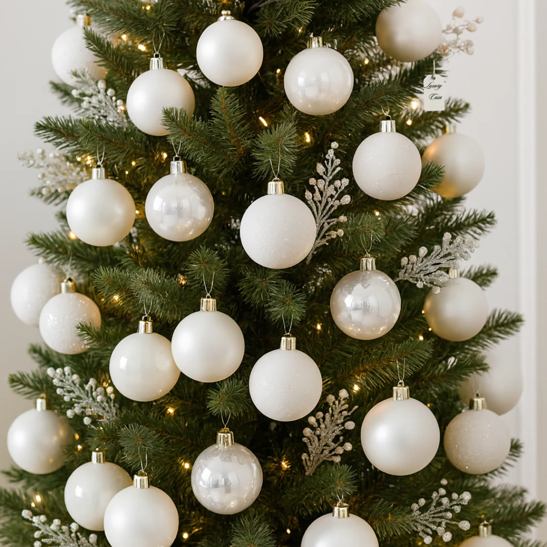 White Christmas Bauble Ornament – 15 cm (Glossy Shatterproof Decoration) Luxury Casa