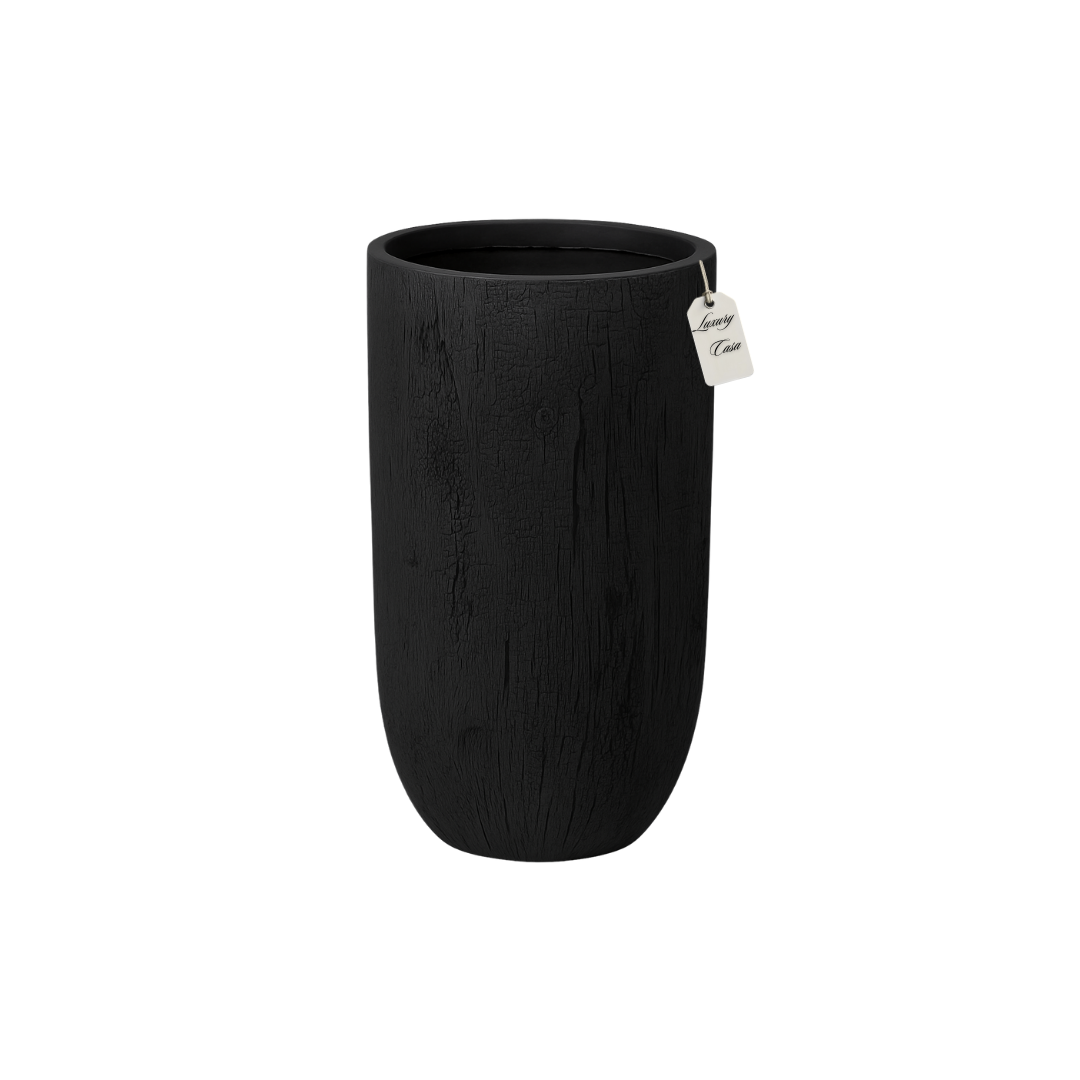 Tall Wood Grain Textured Planter – Modern Decorative Pot - Small Luxury Casa