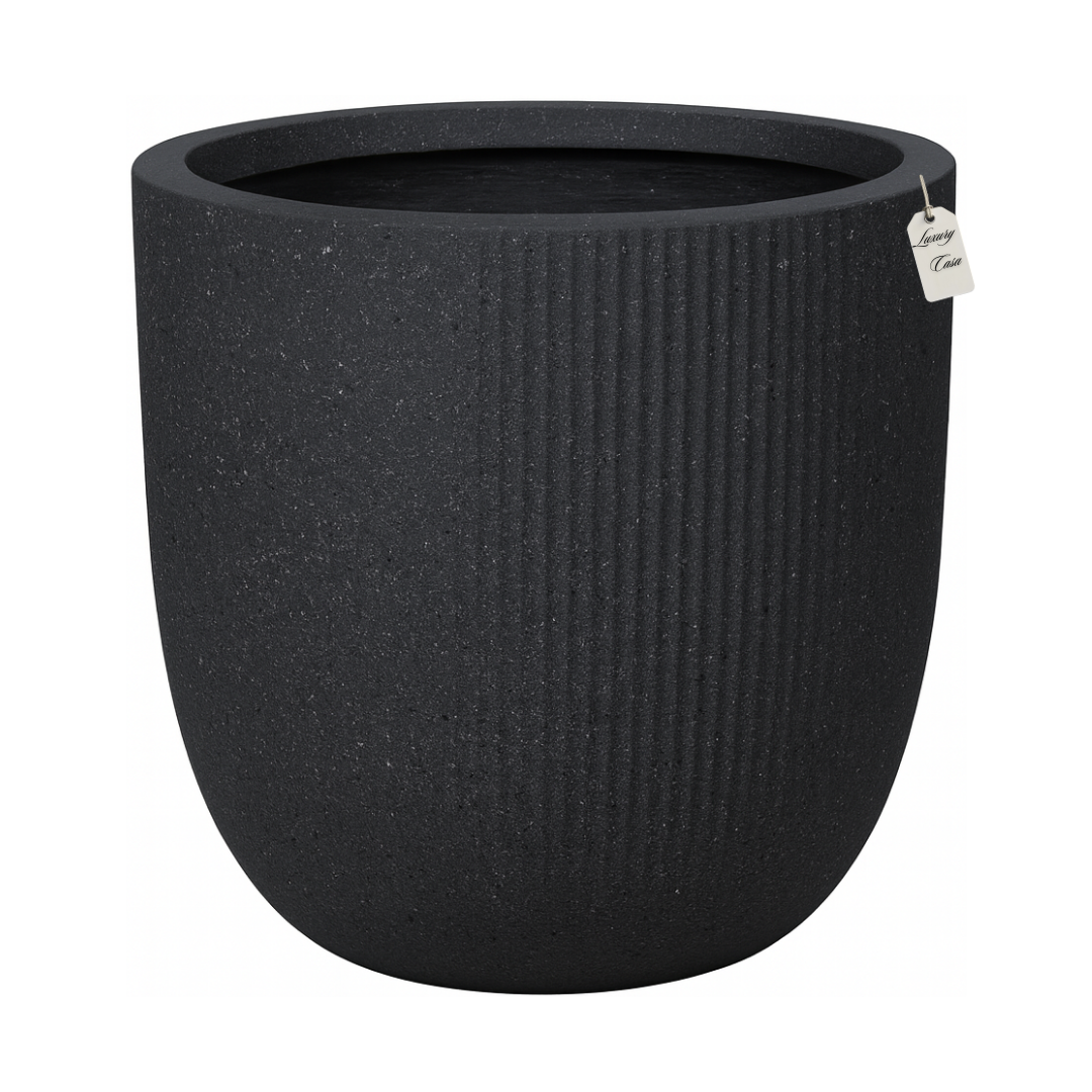 Vertical Ribbed Stone Planter – Modern Decorative Pot - Large Luxury Casa