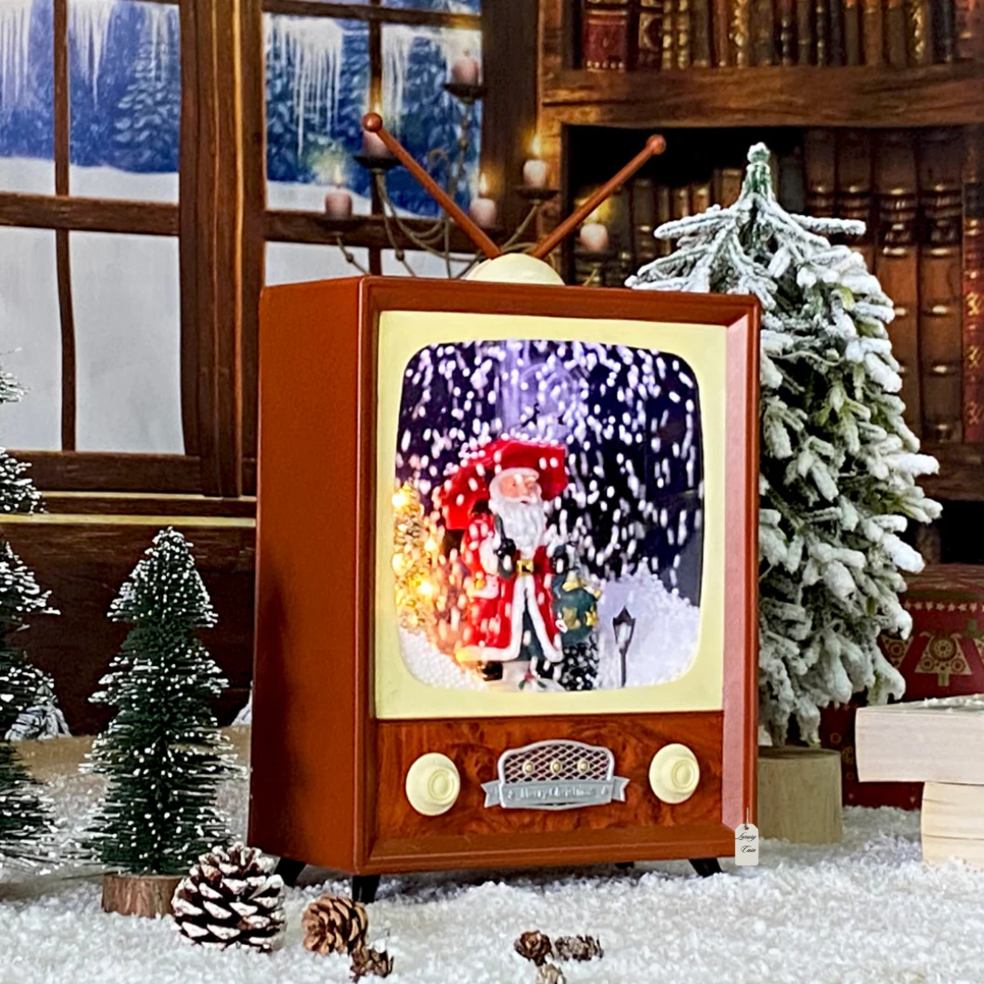 Retro Christmas TV Decoration with Santa & Snowfall Luxury Casa