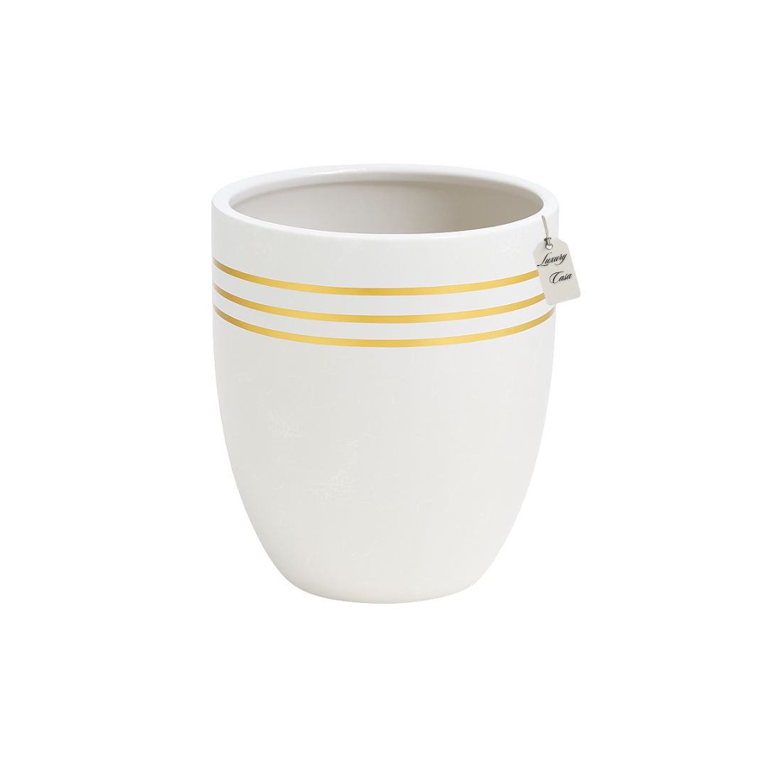 Marble Finish Planter with Gold Accents – Modern Decorative Pot - Small Luxury Casa