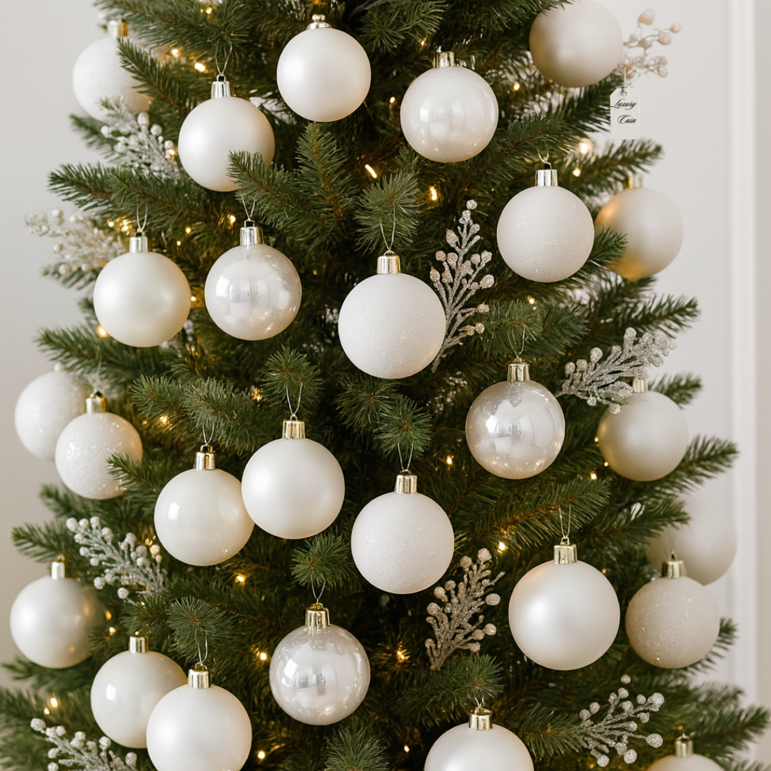 Christmas Baubles Ornaments Set – 24 pcs (10 cm, Glitter, Glossy & Matte Christmas Tree Decorations) Luxury Casa