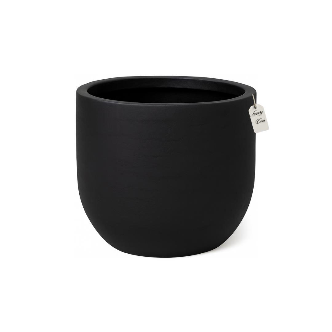 Stone Finish Round Planter – Modern Decorative Pot - Small Luxury Casa