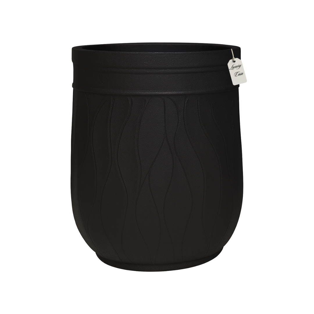 Engraved Wave Design Planter – Modern Decorative Pot - Medium Luxury Casa