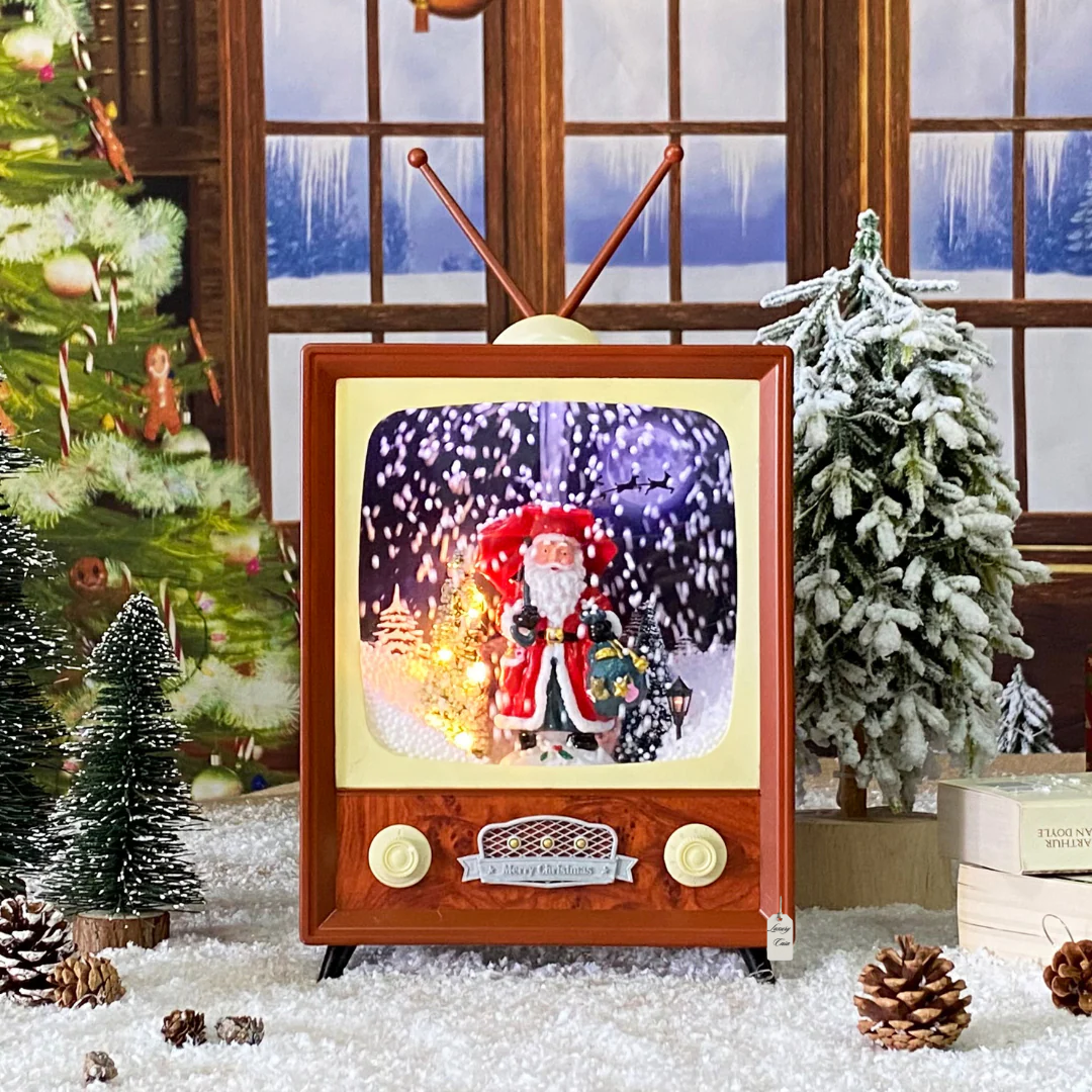 Retro Christmas TV Decoration with Santa & Snowfall Luxury Casa