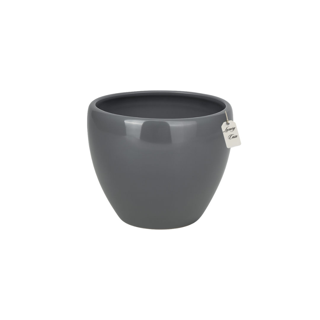 Glossy Round Planter – Modern Decorative Pot - Small Luxury Casa