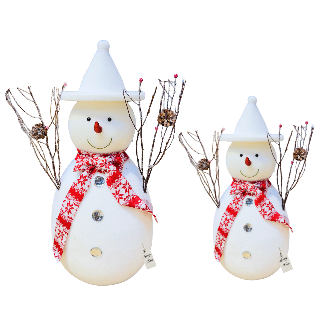 Snowman Decoration with Scarf and Pinecone Branch Arms Luxury Casa