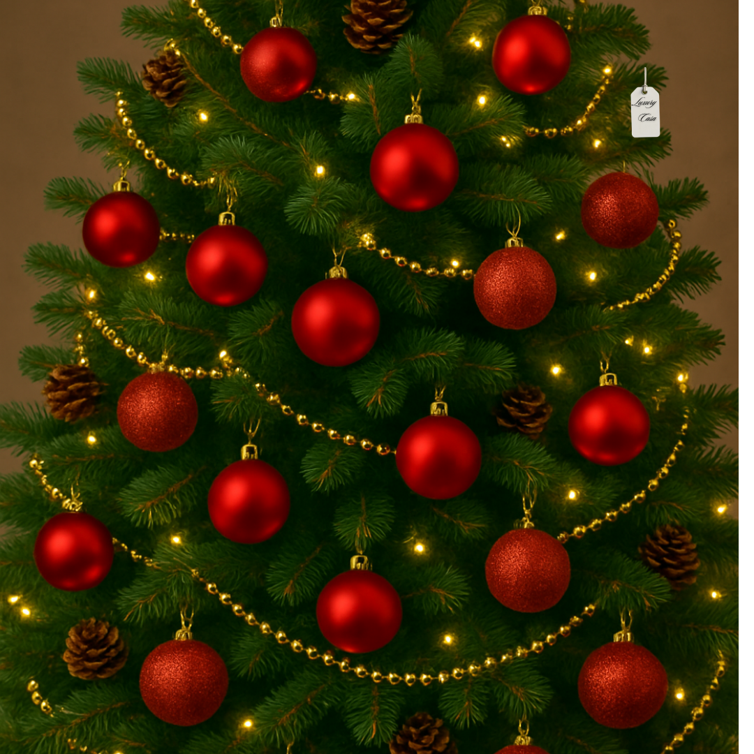 Christmas Baubles Ornaments Set – 24 pcs (6 cm, Glitter, Glossy & Matte Christmas Tree Decorations) Luxury Casa