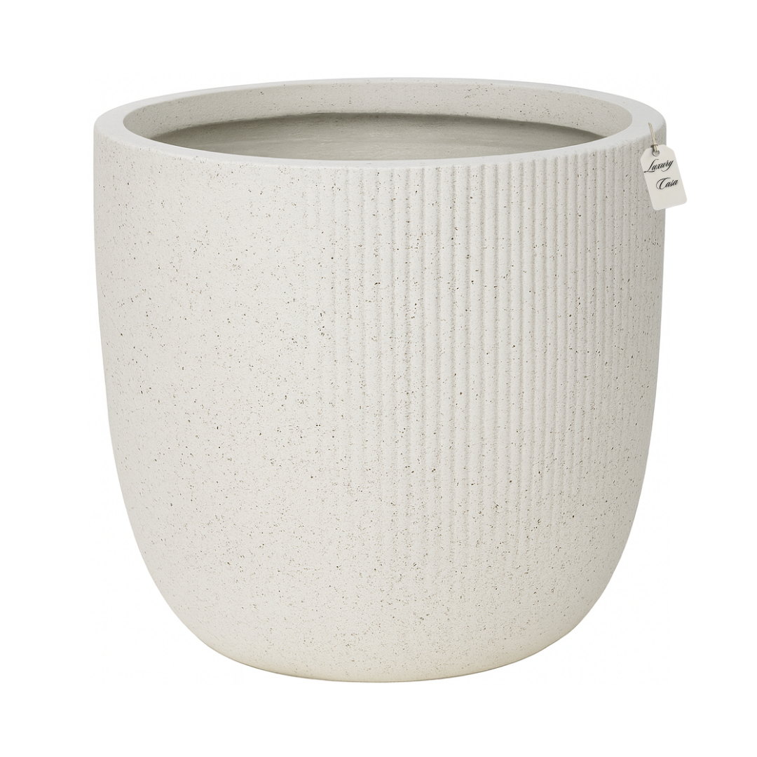 Vertical Ribbed Stone Planter – Modern Decorative Pot - Large Luxury Casa