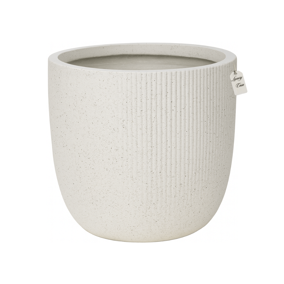 Vertical Ribbed Stone Planter – Modern Decorative Pot - Medium Luxury Casa