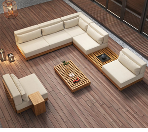 Modern Teak Wood Outdoor Sectional Sofa Set