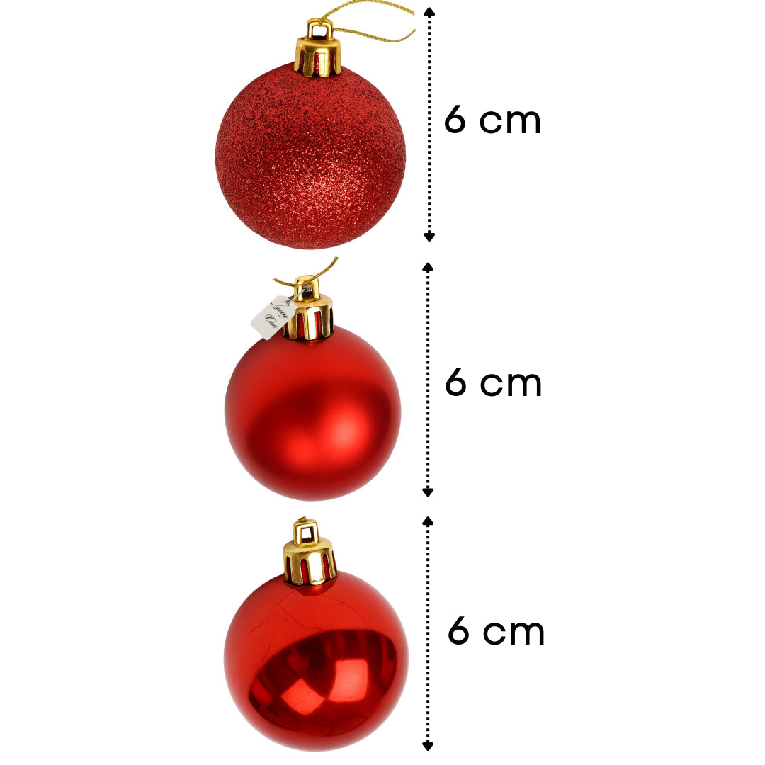 Christmas Baubles Ornaments Set – 24 pcs (6 cm, Glitter, Glossy & Matte Christmas Tree Decorations) Luxury Casa