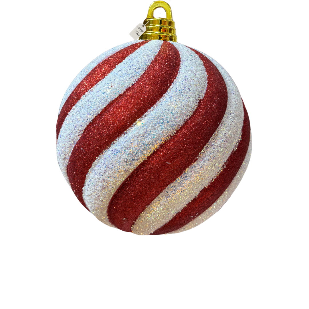 Red & White Swirl Christmas Baubles Luxury Casa
