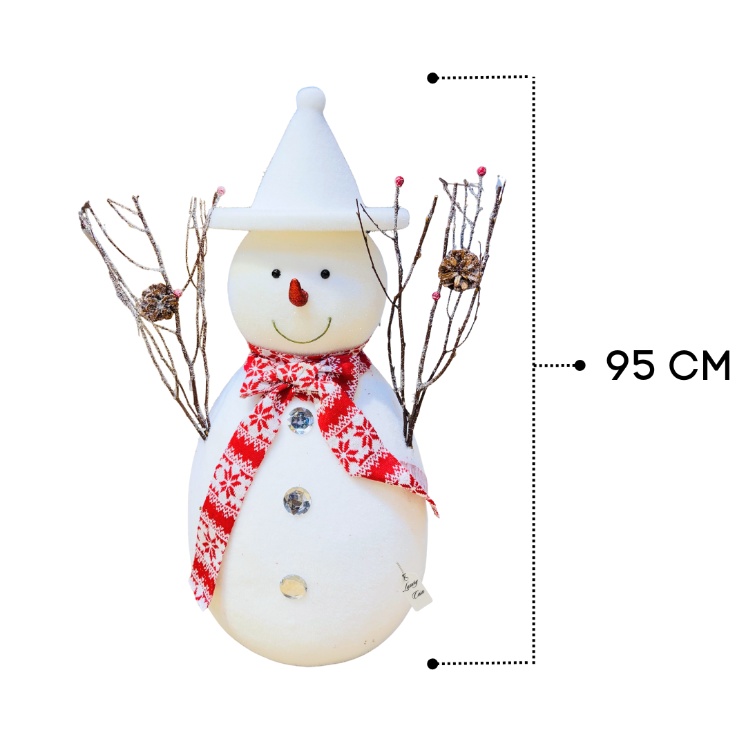 Snowman Decoration with Scarf and Pinecone Branch Arms Luxury Casa