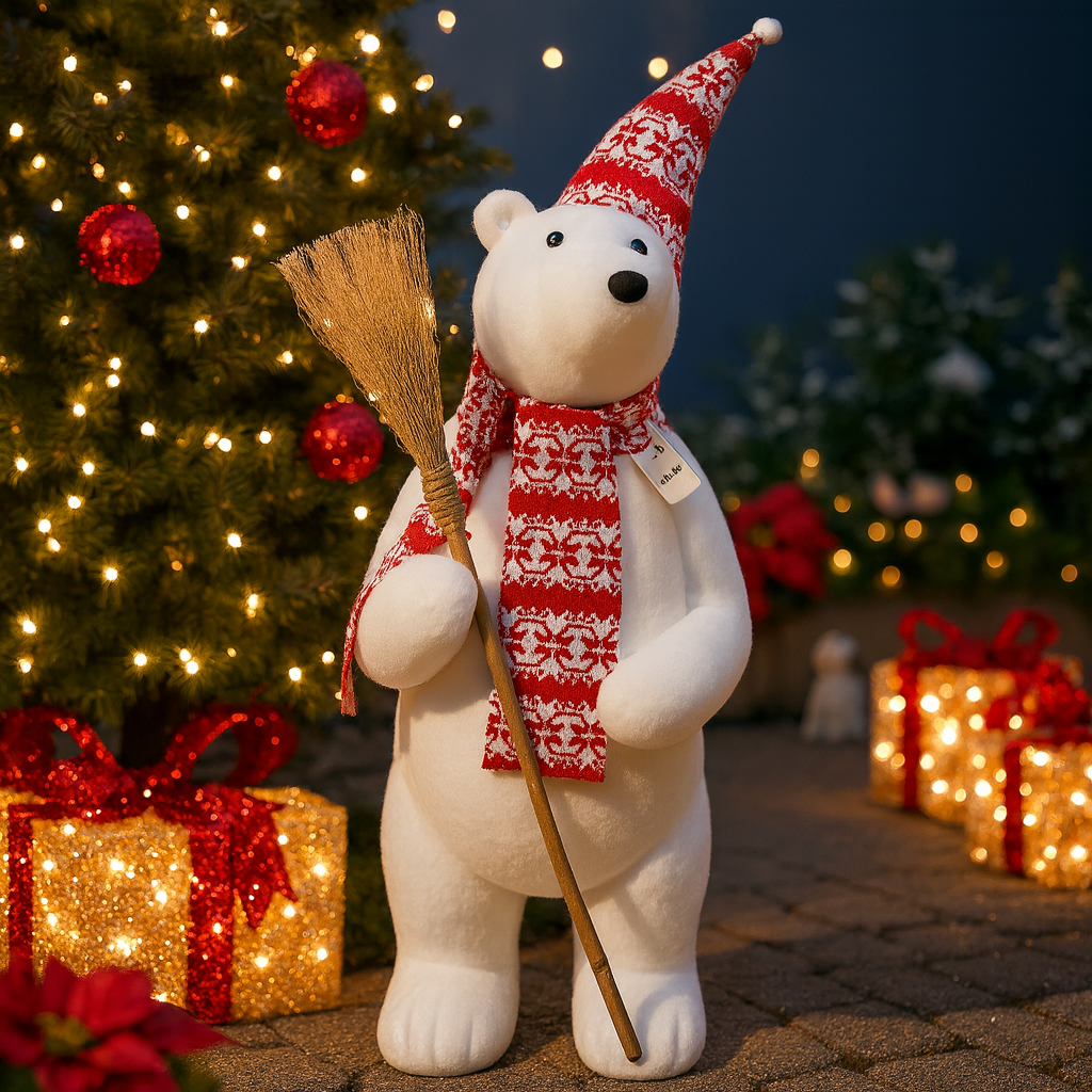 Bear Figurine with Hat, Scarf & Broom Luxury Casa