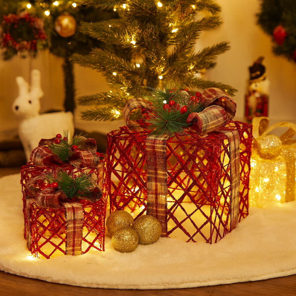 Plaid Red LED Gift Box Set Luxury Casa